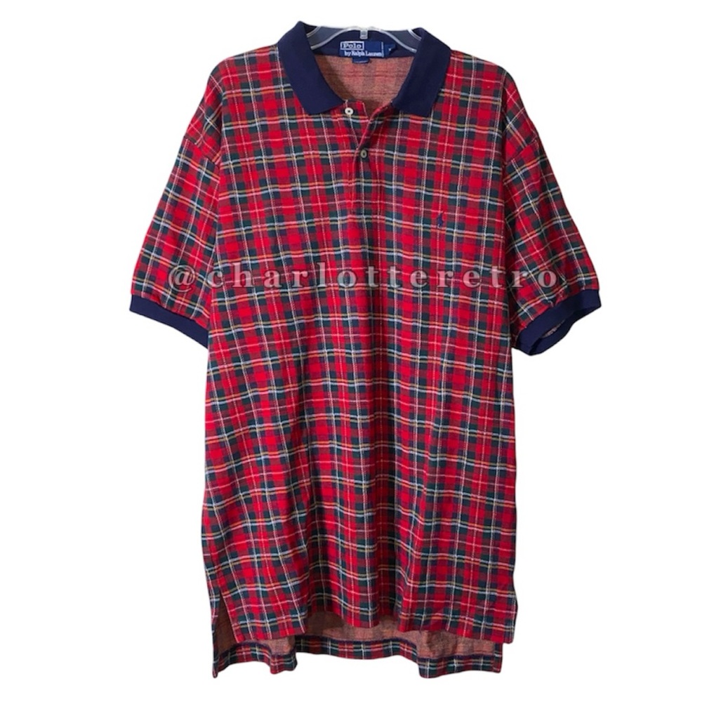 vtg Polo Ralph Lauren • Tartan Plaid Knit Polo Shirt